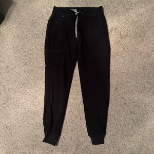 Figs Scrubs Black Joggers with Gray Drawstring